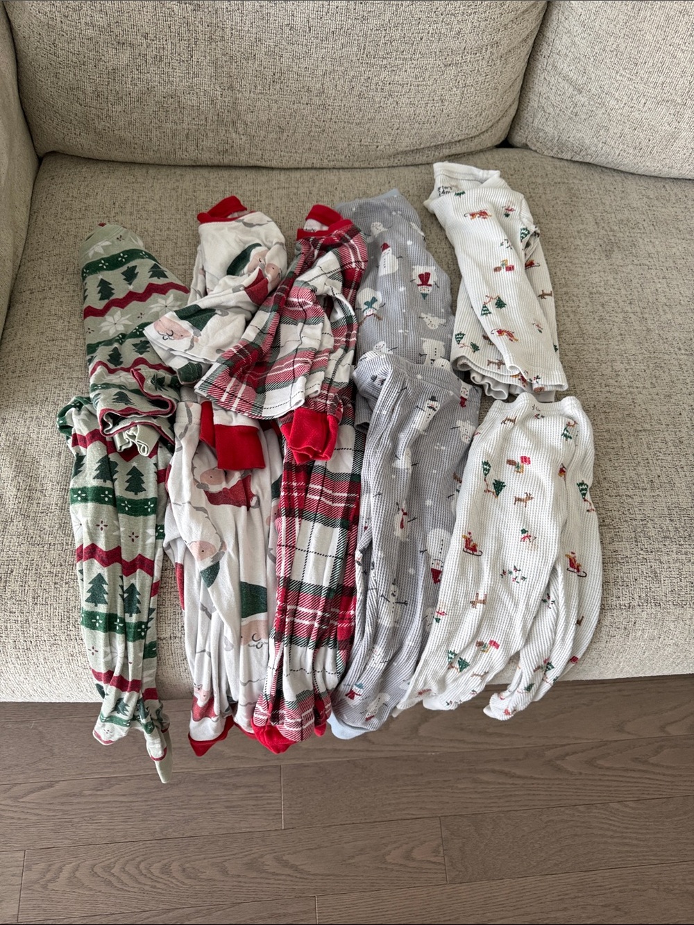 Carters 24mo/2T Kids Holiday Knit Pajama Set - White, Red, Green